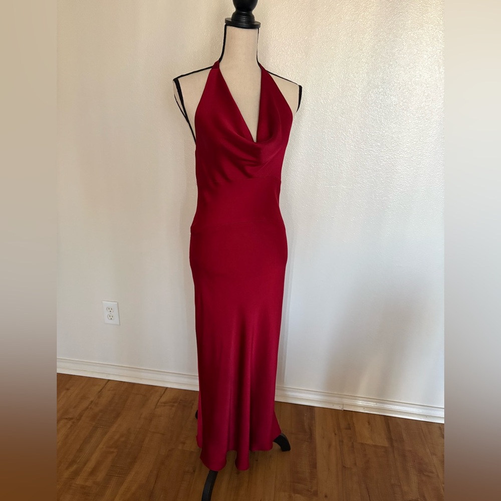Elegant Valentine Red Silk Halter Dress
